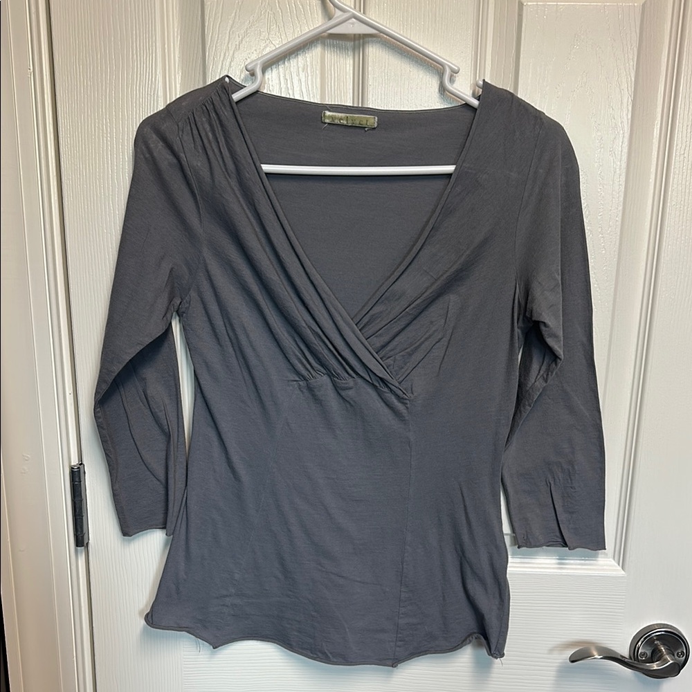 Gray V-Neck Women's Top